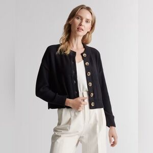 Quince Elegant Black Button-Up Cardigan